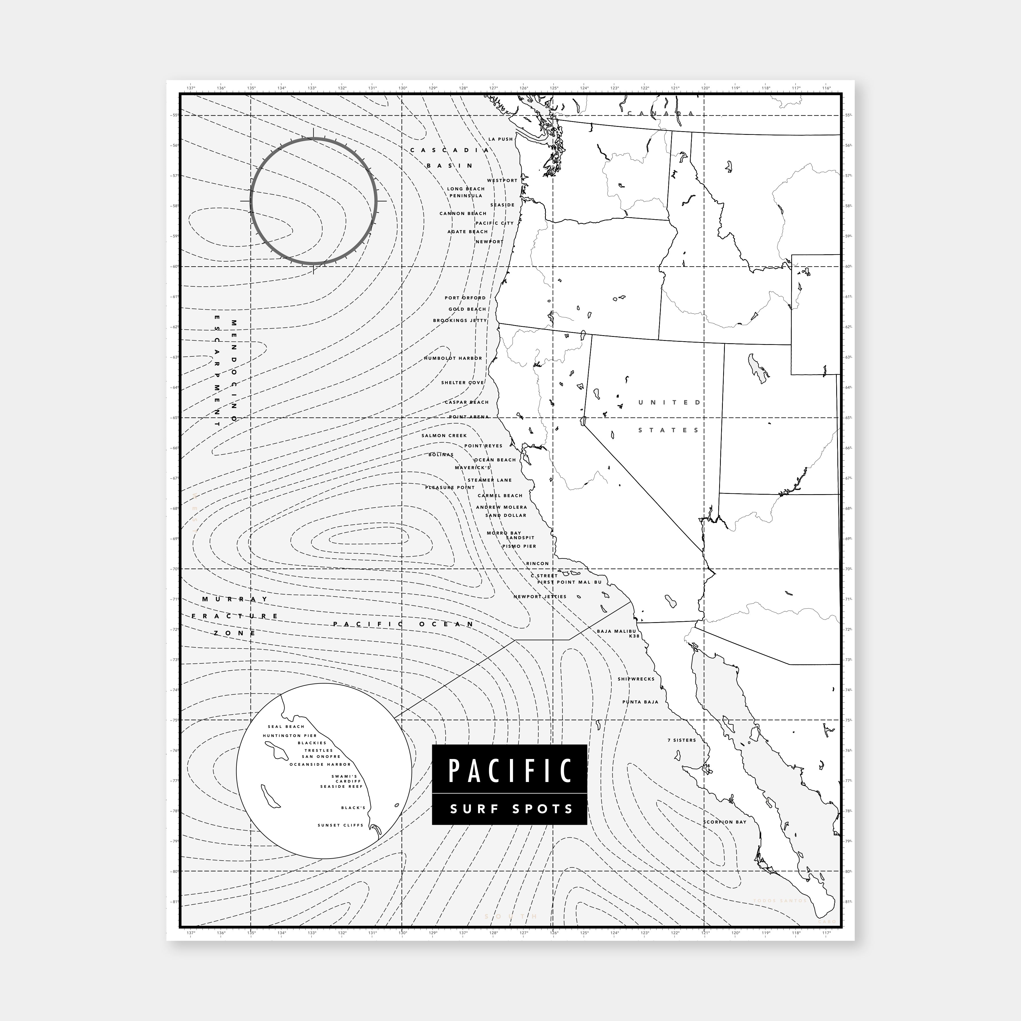 Pacific Surf Spots | Poster (B/W)